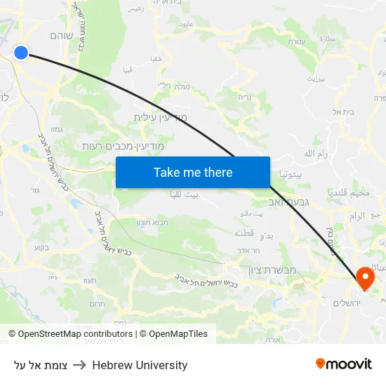 Al Al Junction to Hebrew University map