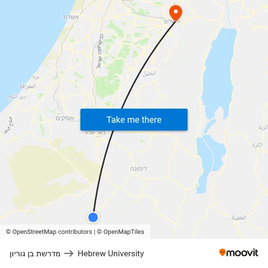 Midreshet Ben Gurion to Hebrew University map