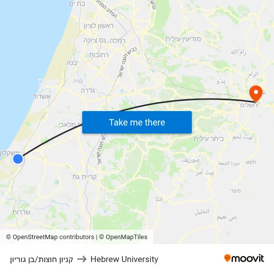 Hutzot Shopping Center/Ben Gurion to Hebrew University map