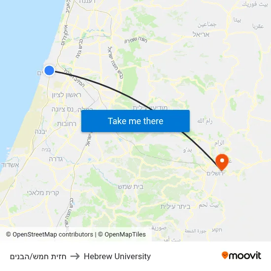 Hazit Hamesh/HaBanim to Hebrew University map