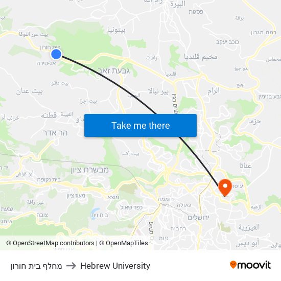 מחלף בית חורון to Hebrew University map