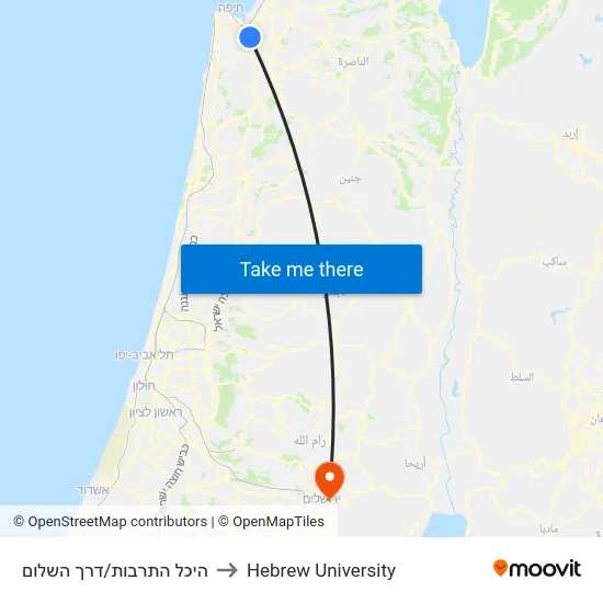 היכל התרבות/דרך השלום to Hebrew University map