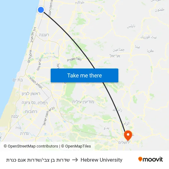 Ben Zvi Boulevard/Lake Kinneret Boulevard to Hebrew University map