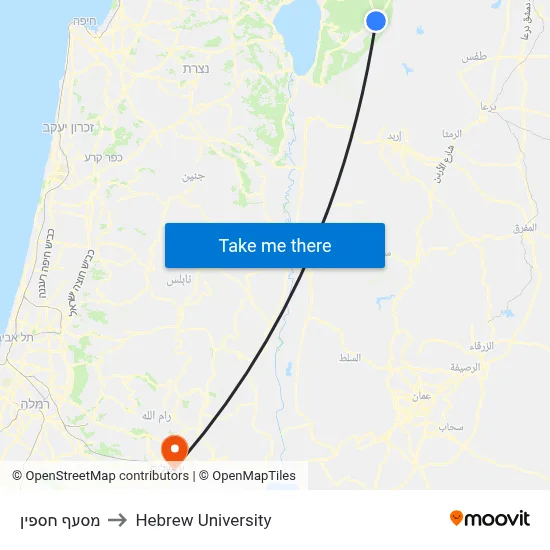 Haspin Junction to Hebrew University map