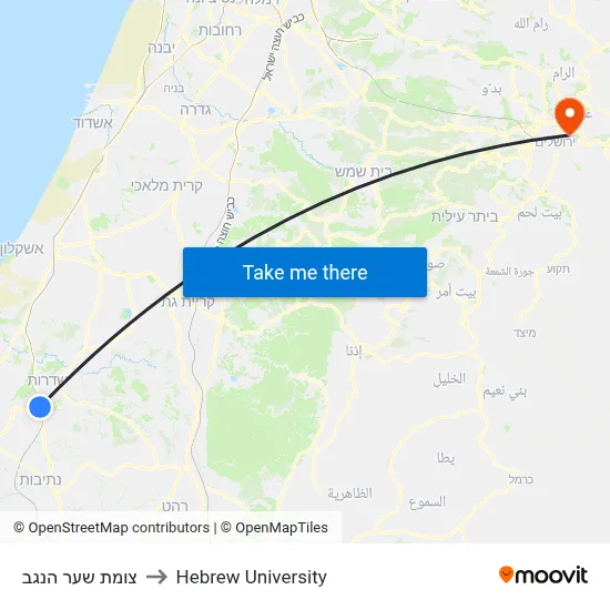 Sha'ar HaNegev Junction to Hebrew University map