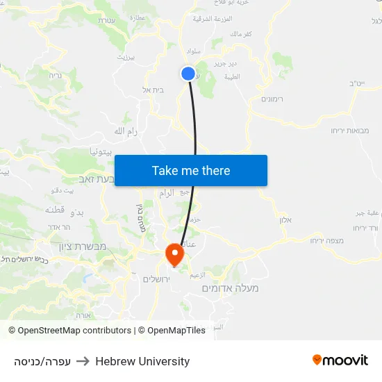 Ofra/Entrance to Hebrew University map