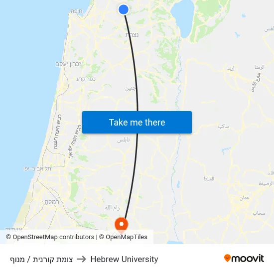 Kornit Junction/Manof to Hebrew University map