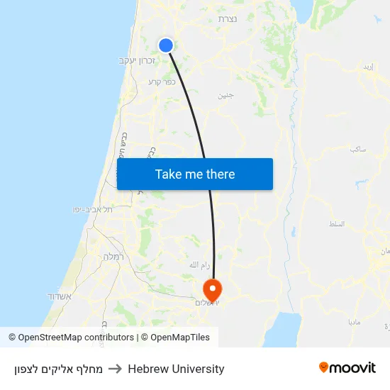 Elyakim Interchange North to Hebrew University map