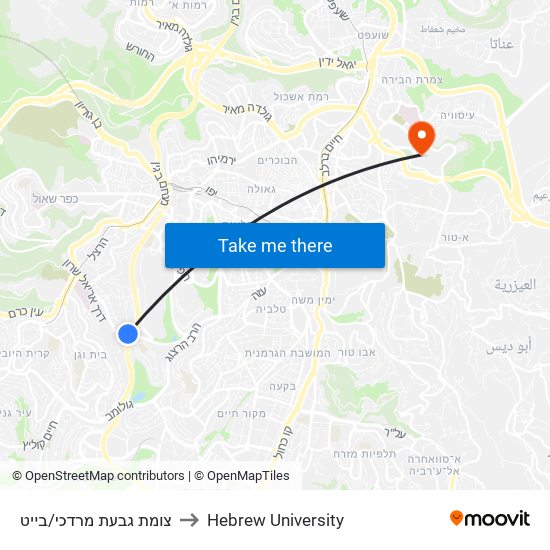 צומת גבעת מרדכי/בייט to Hebrew University map