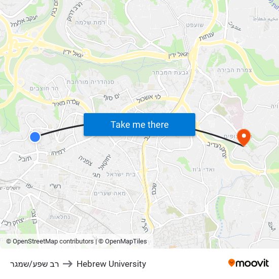 רב שפע/שמגר to Hebrew University map