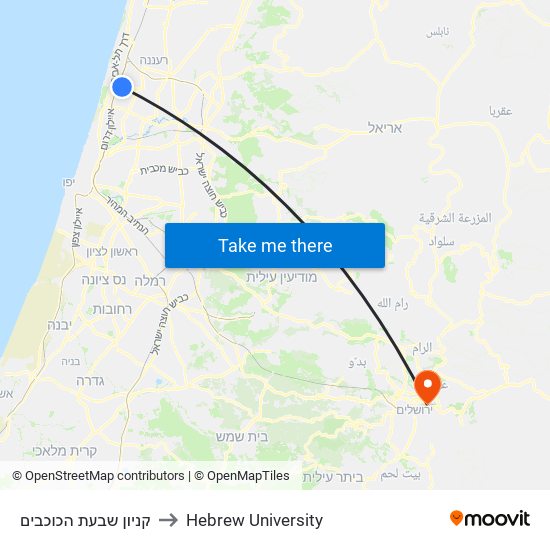 קניון שבעת הכוכבים to Hebrew University map