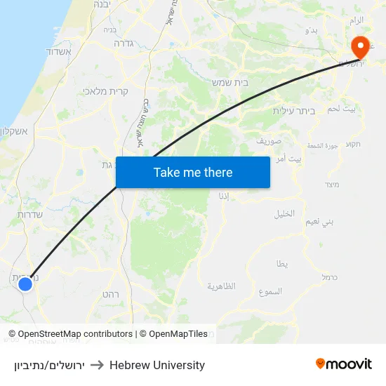 Jerusalem/Netivyon to Hebrew University map
