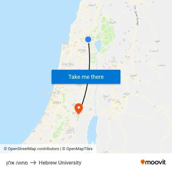 Machva Alon to Hebrew University map
