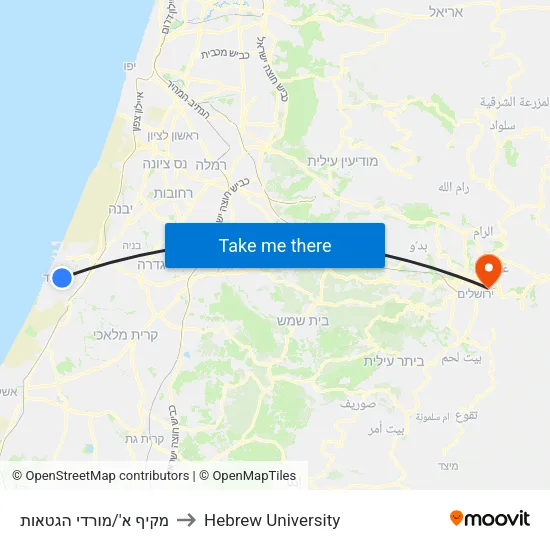 מקיף א'/מורדי הגטאות to Hebrew University map