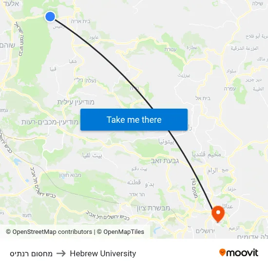 Rantis Checkpoint to Hebrew University map