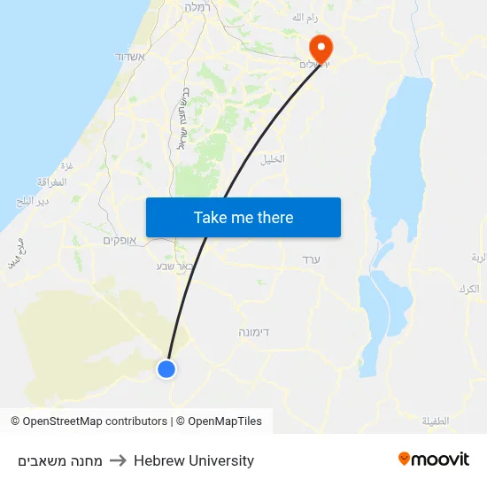 Camp Mashabim to Hebrew University map