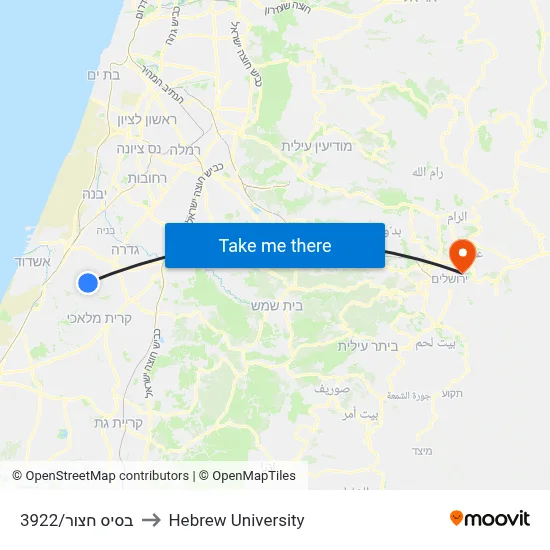 Hatzor Base/3922 to Hebrew University map