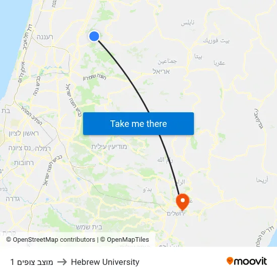 Tzofim Post 1 to Hebrew University map