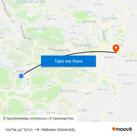 HaDekel/Ben Eliezer to Hebrew University map