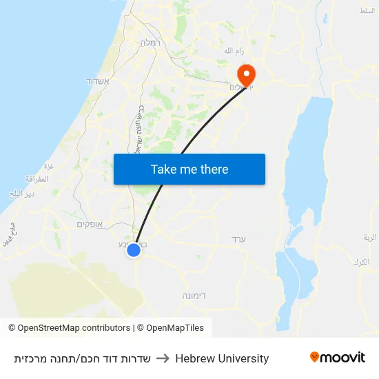 David Hacham Boulevard/Central Station to Hebrew University map