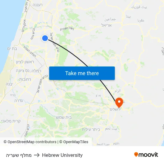Sha'ariya Interchange to Hebrew University map
