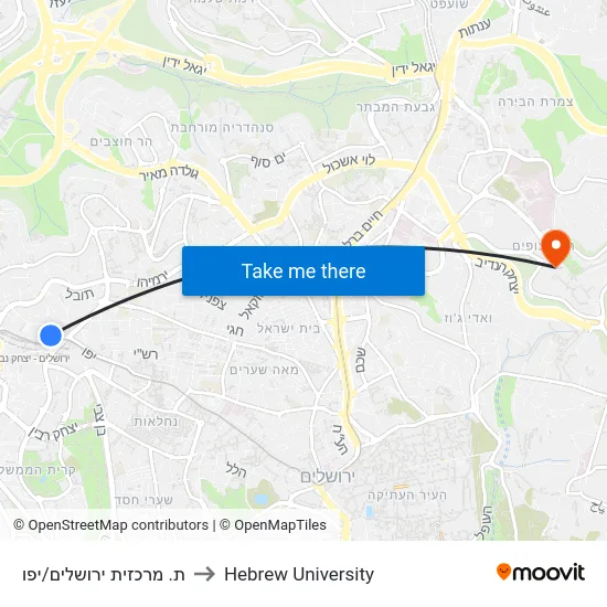 ת. מרכזית ירושלים/יפו to Hebrew University map