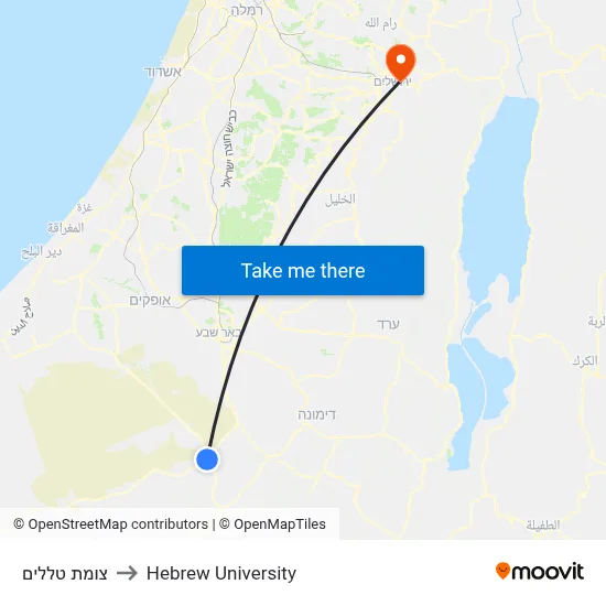 Telalim Junction to Hebrew University map