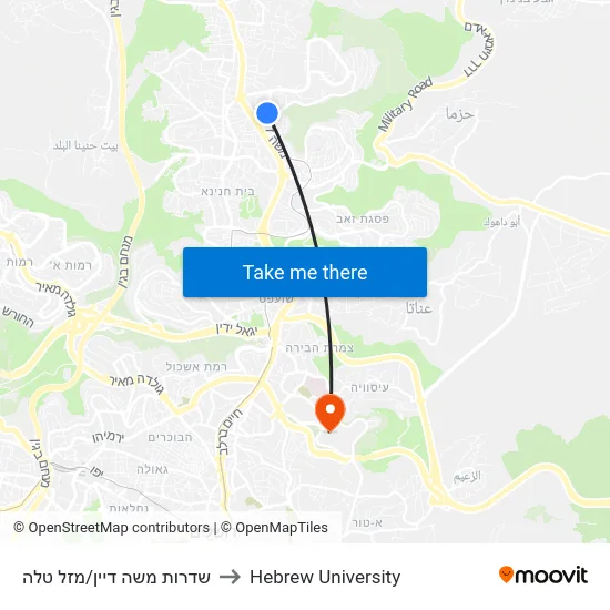 שדרות משה דיין/מזל טלה to Hebrew University map