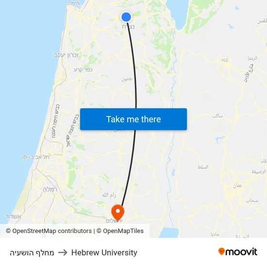 Hoshaya Interchange to Hebrew University map