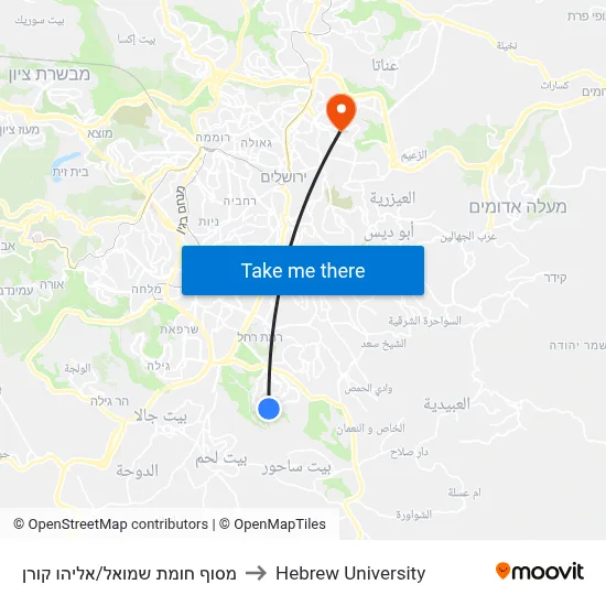 Homat Shmuel Terminal/Eliyahu Koren to Hebrew University map
