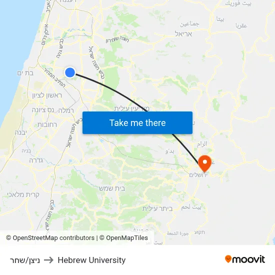Nitzan/Shachar to Hebrew University map