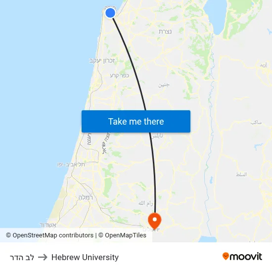 Lev Hadar to Hebrew University map