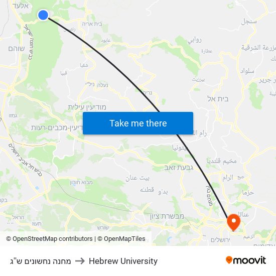 מחנה נחשונים ש''ג to Hebrew University map