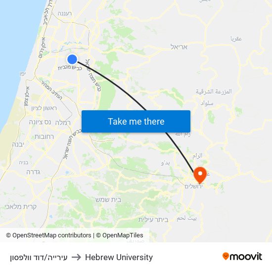 עירייה/דוד וולפסון to Hebrew University map