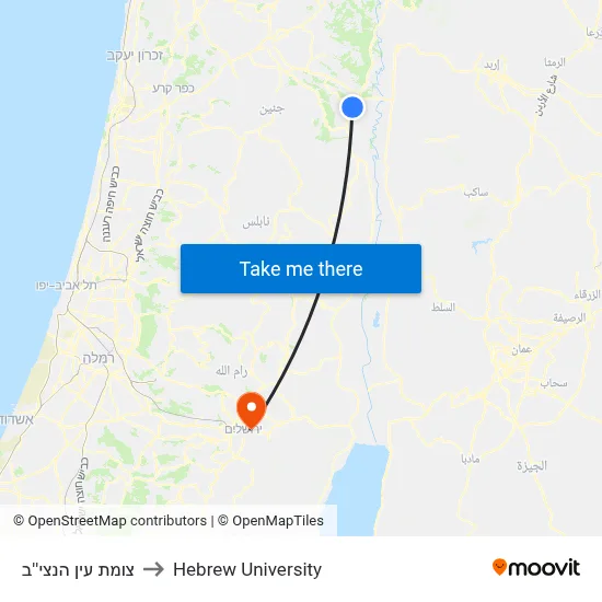 Ein HaNatziv Junction to Hebrew University map