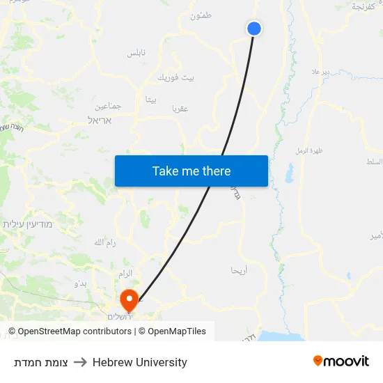 Hemdat Junction to Hebrew University map