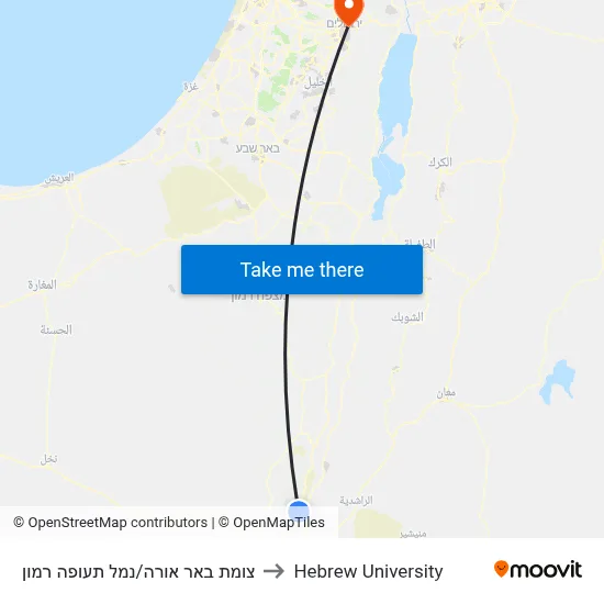 Beer Ora Junction/Ramon Airport to Hebrew University map