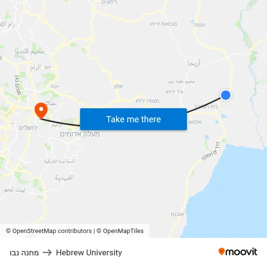 Camp Nevo to Hebrew University map