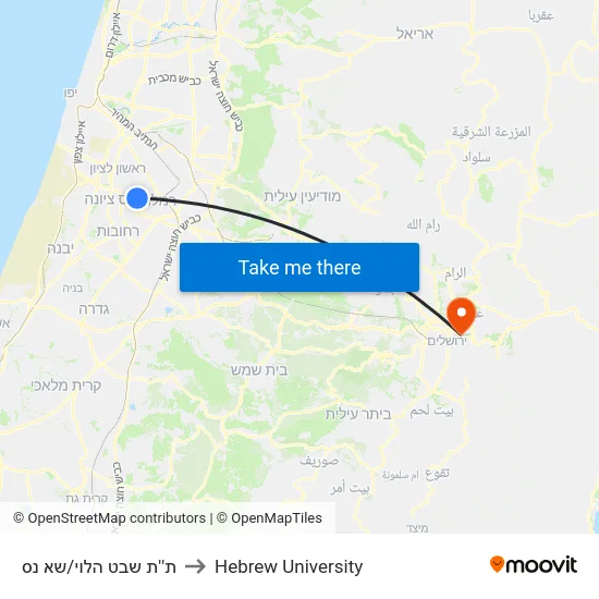 ת''ת שבט הלוי/שא נס to Hebrew University map