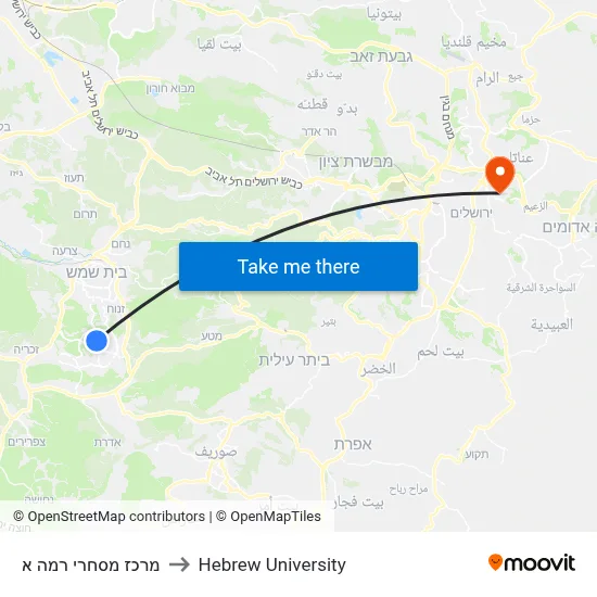Rama A Commercial Center to Hebrew University map