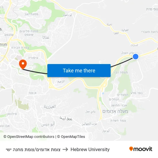 Adumim Junction/Camp Yishai Junction to Hebrew University map