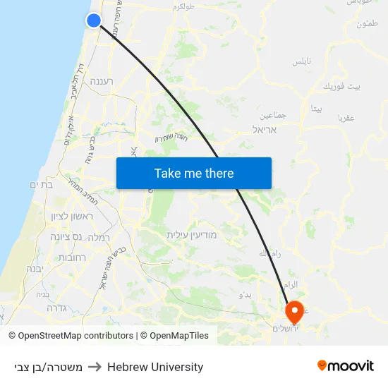 Police/Ben Zvi to Hebrew University map