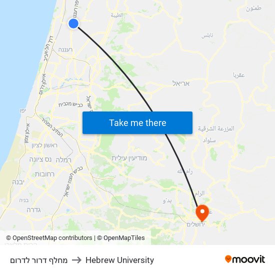 מחלף דרור לדרום to Hebrew University map