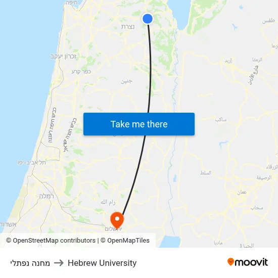 Camp Naftali to Hebrew University map