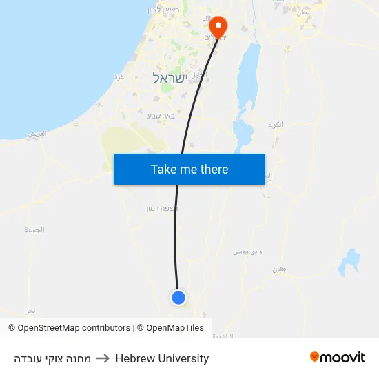 מחנה צוקי עובדה to Hebrew University map