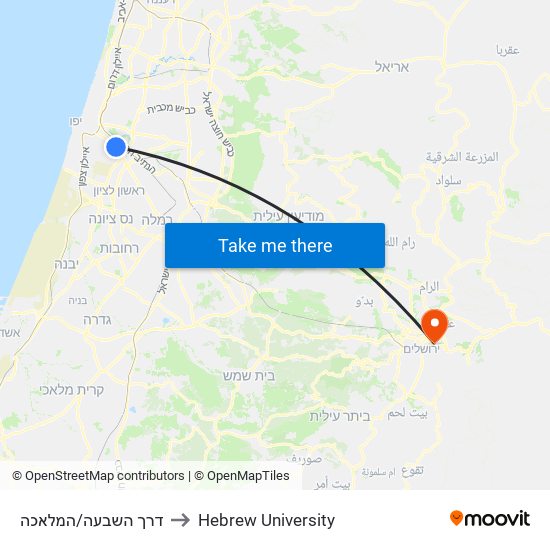 דרך השבעה/המלאכה to Hebrew University map