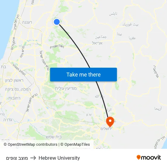 Tzofim Post to Hebrew University map