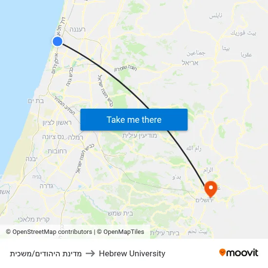 Medinat HaYehudim/Maskit to Hebrew University map