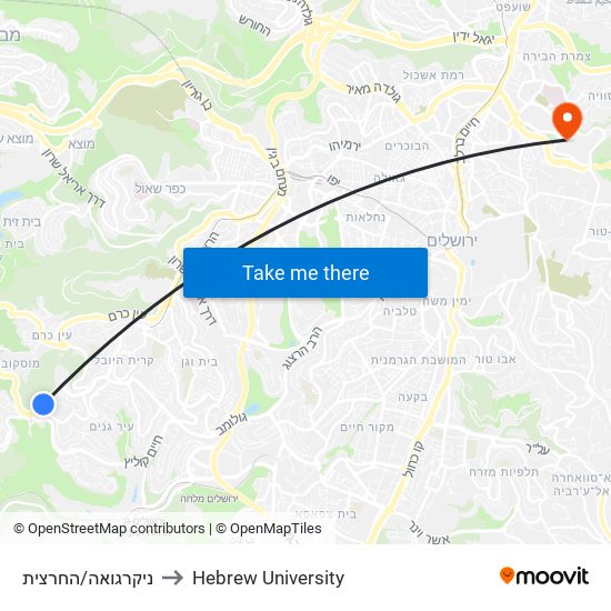 ניקרגואה/החרצית to Hebrew University map