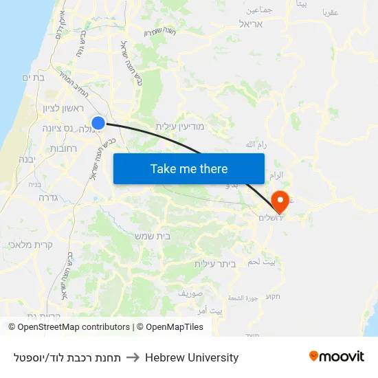 Lod Railway Station/Yoseftal to Hebrew University map